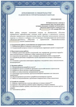 Приложение к свидетельству о допуске к строительным работам Коркино СРО в строительстве