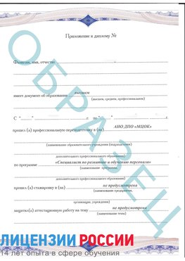 Образец приложение к диплому (страница 1) Коркино Профессиональная переподготовка сотрудников 